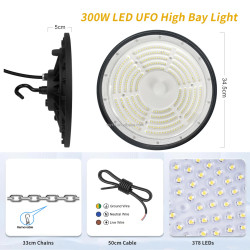 Lampada Industriale UFO IP65 da 100W/200W/300W per Magazzini, Officine, Stadi, Spazi Commerciali ed Espositivi
