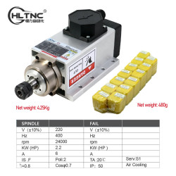 Mandrino Raffreddato ad Aria 2.2kW ER20 220V 24000RPM Flangiato Quadrato per Fresatura CNC del Legno