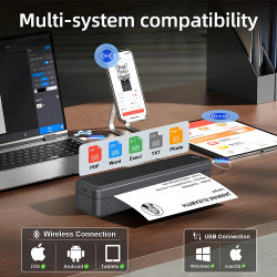 Stampante Termica Wireless Portatile W-Marklife, Mini 1500mAh, Interfaccia USB, per Telefono e Computer, Uso in Viaggio, Certifi