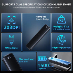 Stampante Termica Wireless Portatile W-Marklife, Mini 1500mAh, Interfaccia USB, per Telefono e Computer, Uso in Viaggio, Certifi
