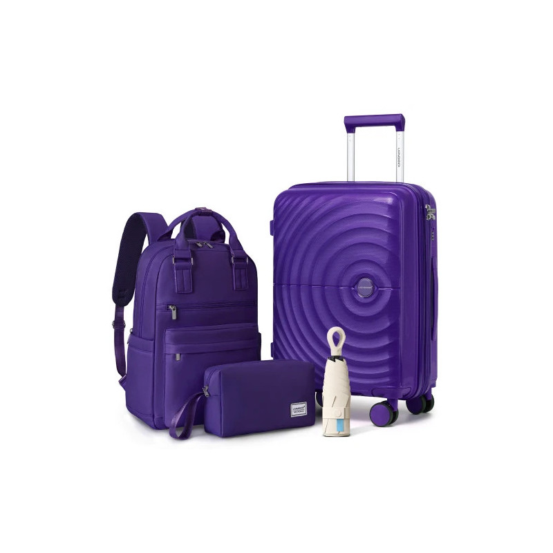 Elegante set de voyage violet avec valise 20 pouces, sac à dos, sac…