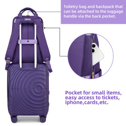 Elegante Set Viaggiale Viola con Valigia 20 Pollici, Zaino, Borsa e…