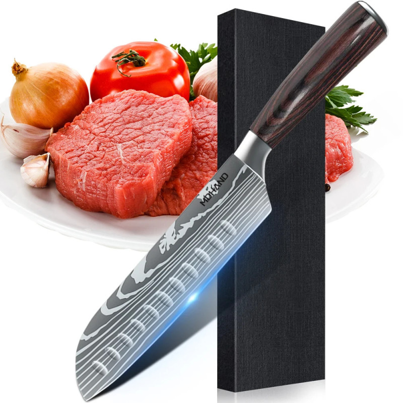 Couteau Santoku avec manche en bois Pakka, flexible et pratique, en…