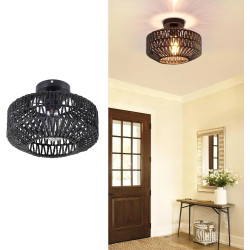Lampadario Vintage in Corda di Carta Intrecciata a Mano…