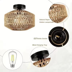 Lampadario Vintage in Corda di Carta Intrecciata a Mano…