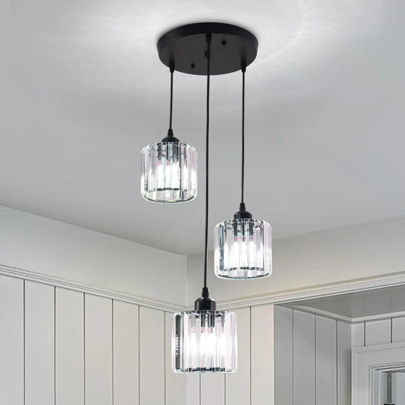 Modern 3-Light Crystal K9 LED Chandelier, Black Suspended Lamp for…