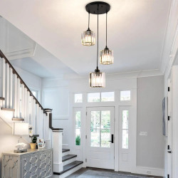 Modern 3-Light Crystal K9 LED Chandelier, Black Suspended Lamp for…