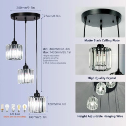 Lámpara colgante moderna de 3 luces de cristal K9 LED, lámpara…