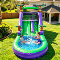 Wasserrutsche aus PVC mit Palmen und Spritzpool, kommerzielles…