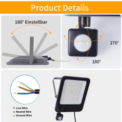 Faro Proiettore LED con Sensore di Movimento PIR 50W 100W IP67 per…