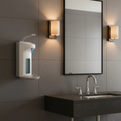 Double Soap and Hand Sanitizer Dispenser in Modern White Plastic…