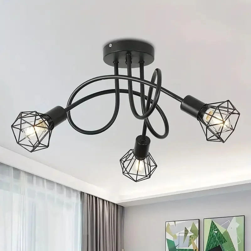 Modern Chandelier with 3 LED Heads in Black for Home Decor
