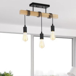 Lampadario a Sospensione LED Multitesta in Legno Massello Stile…