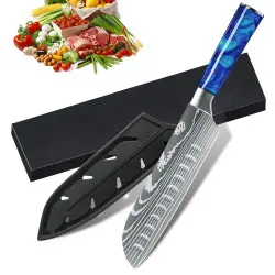 Santoku-Messer Ultra Scharf 7 Zoll, 일본식 셰프 나이프, 스테인리스 스틸 칼날, 컬러 레진…