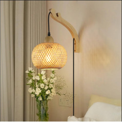 Rustic Rural Bamboo Weave E27 LED Wall Light Round Indoor Home Decor…