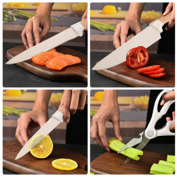 Set of 6 Stainless Steel Kitchen Knives with Universal Basket
