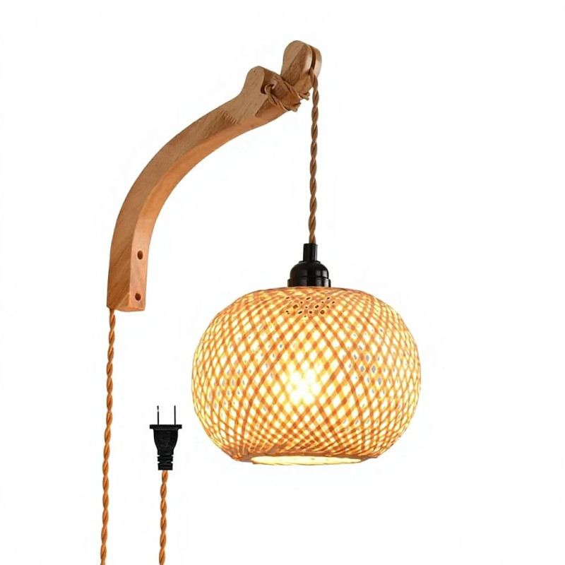 Modern Woven Rattan Wall Sconce with Wood Body and Beige Shutter