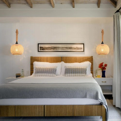 Modern Woven Rattan Wall Sconce with Wood Body and Beige Shutter