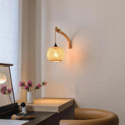 Apliques de Parede Moderna em Vime e Rattan Trançado à Mão com Corpo…