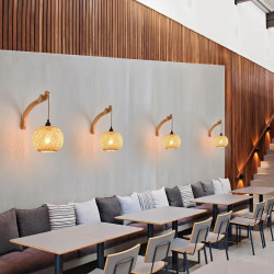 Modern Woven Rattan Wall Sconce with Wood Body and Beige Shutter